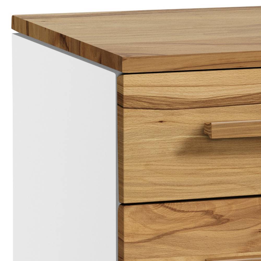 Obere Holzplatte der Kommode mit Schublade und weißem Korpus – Sazilo
