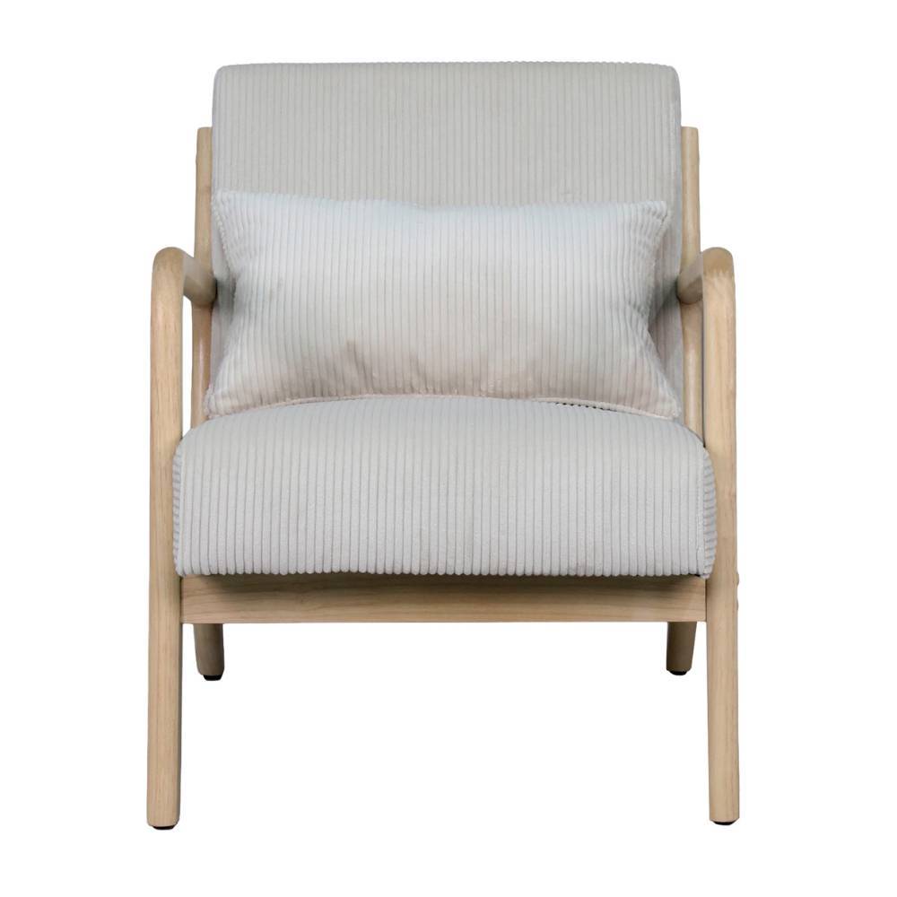 Offwhite Cord Sessel mit geradem Holzgestell und Kissen – Veracruz