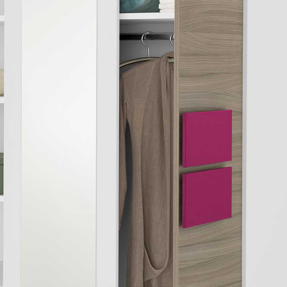 Kleiderschrank Oedo mit Holz-Dekor Front und Pink