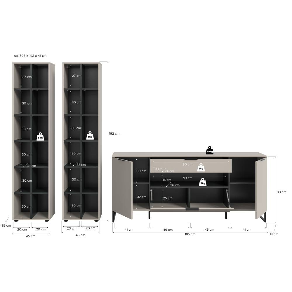 Anbauwand in Beige-Grau - Ostinia II (dreiteilig)