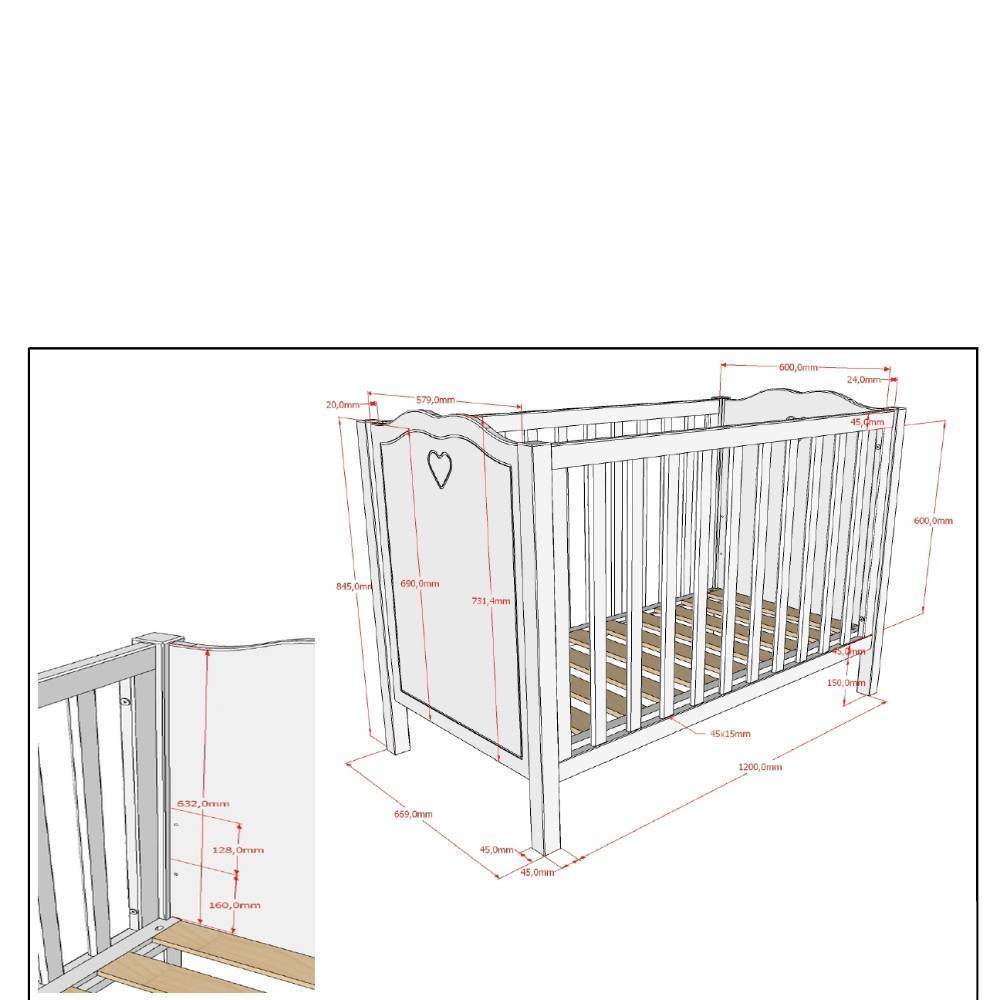 Babybett und Wickelkommode Set - Grandory (dreiteilig)