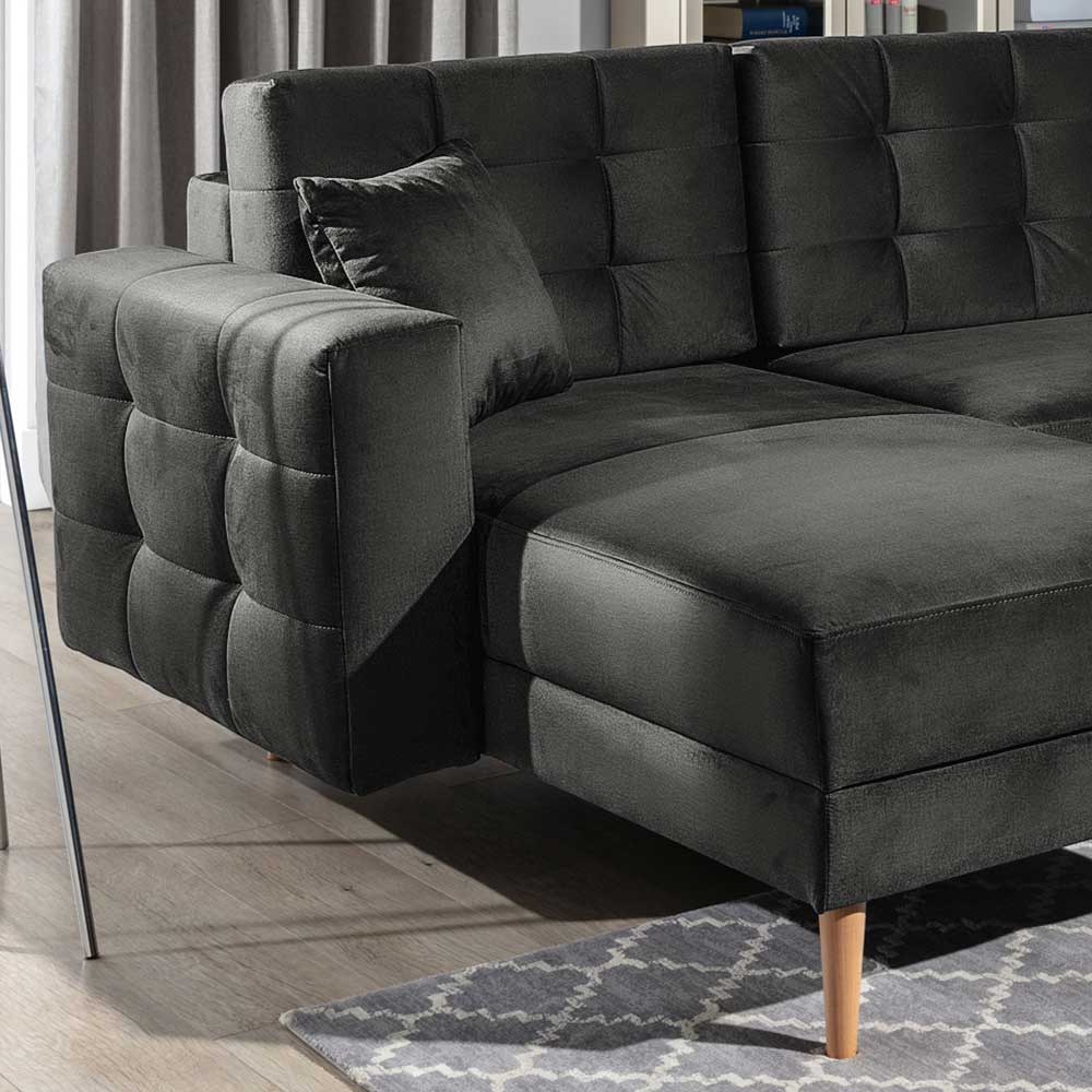 U-Design Wohnlandschaft in Dunkelgrau Velours - Gonnia