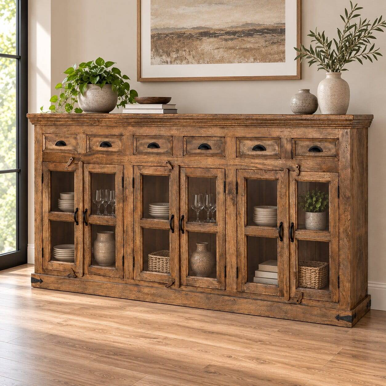 Sideboard Vitrine aus Mangobaum Massivholz - Jayma