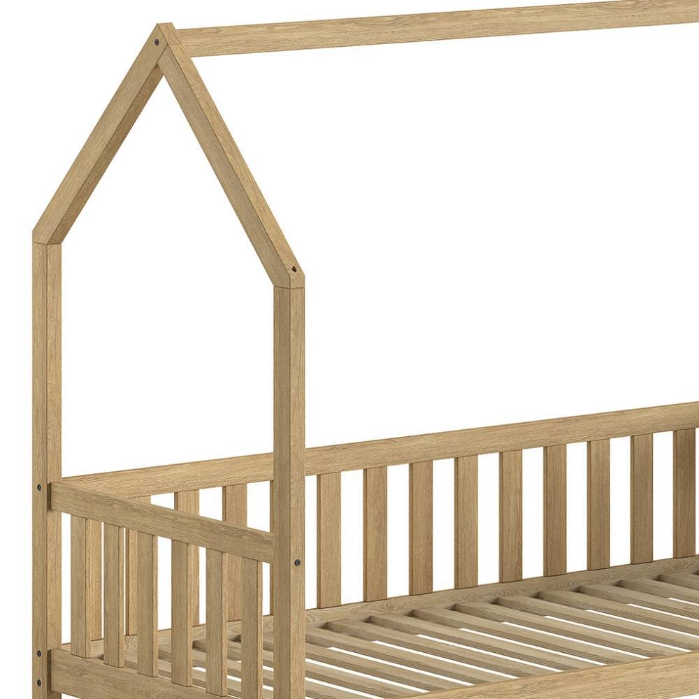 Eichenholz Hausbett Kinderbett in Natur mit Hausrahmen und Gitterseiten – Ektuala