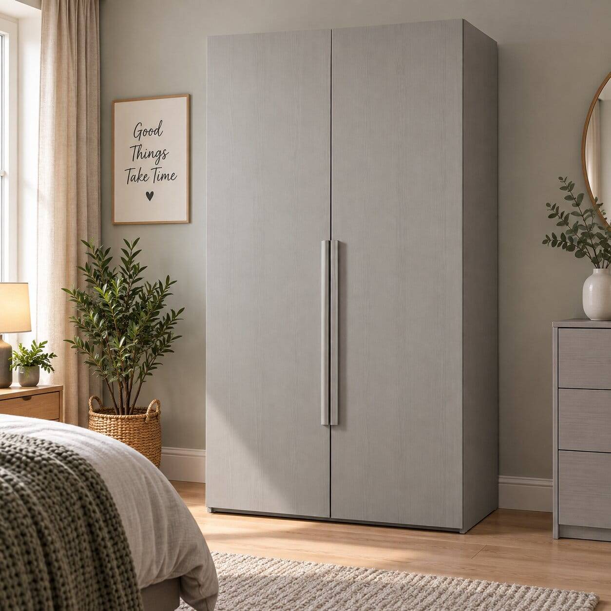 Skandi Kleiderschrank in Grau mit 2 Türen - Curta