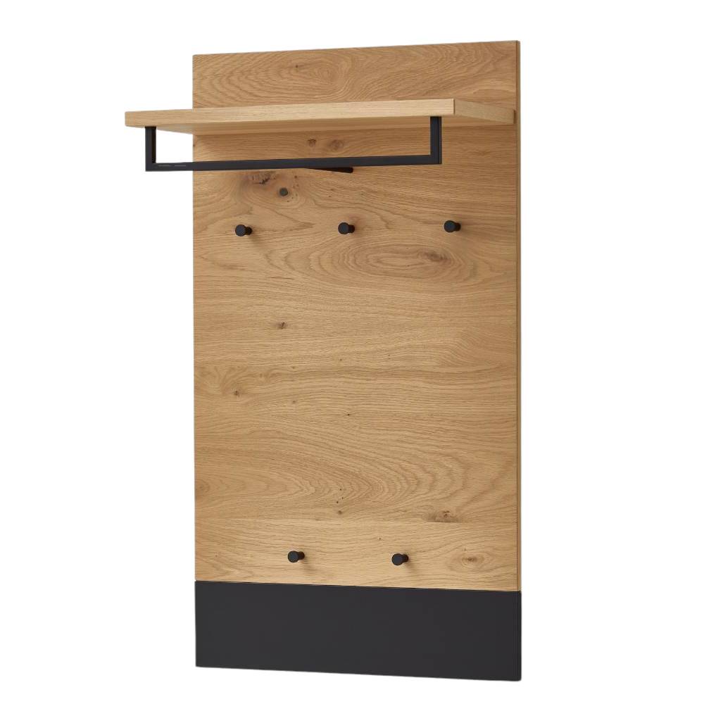 Wandgarderobe aus massiver Eiche mit Ablage und fünf Kleiderhaken – Lavenci