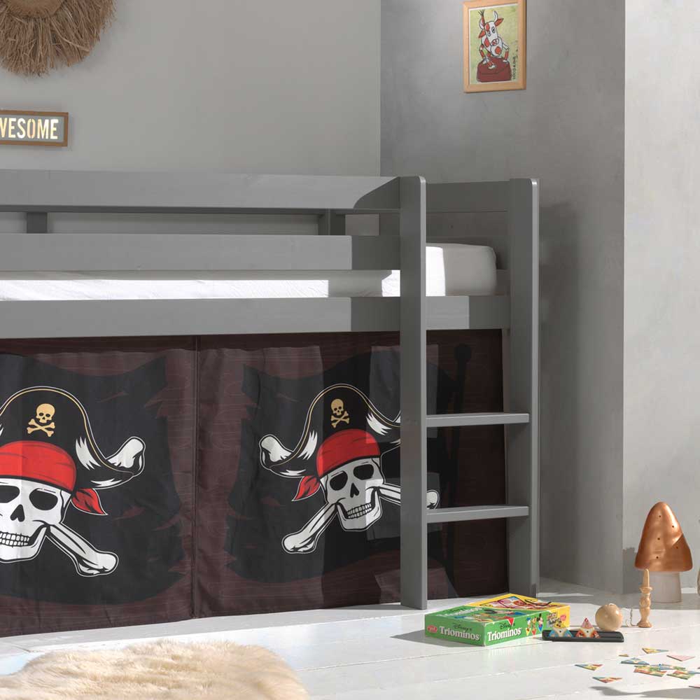 Seeräuber Kinderzimmer Hochbett aus Holz Grau - Teako
