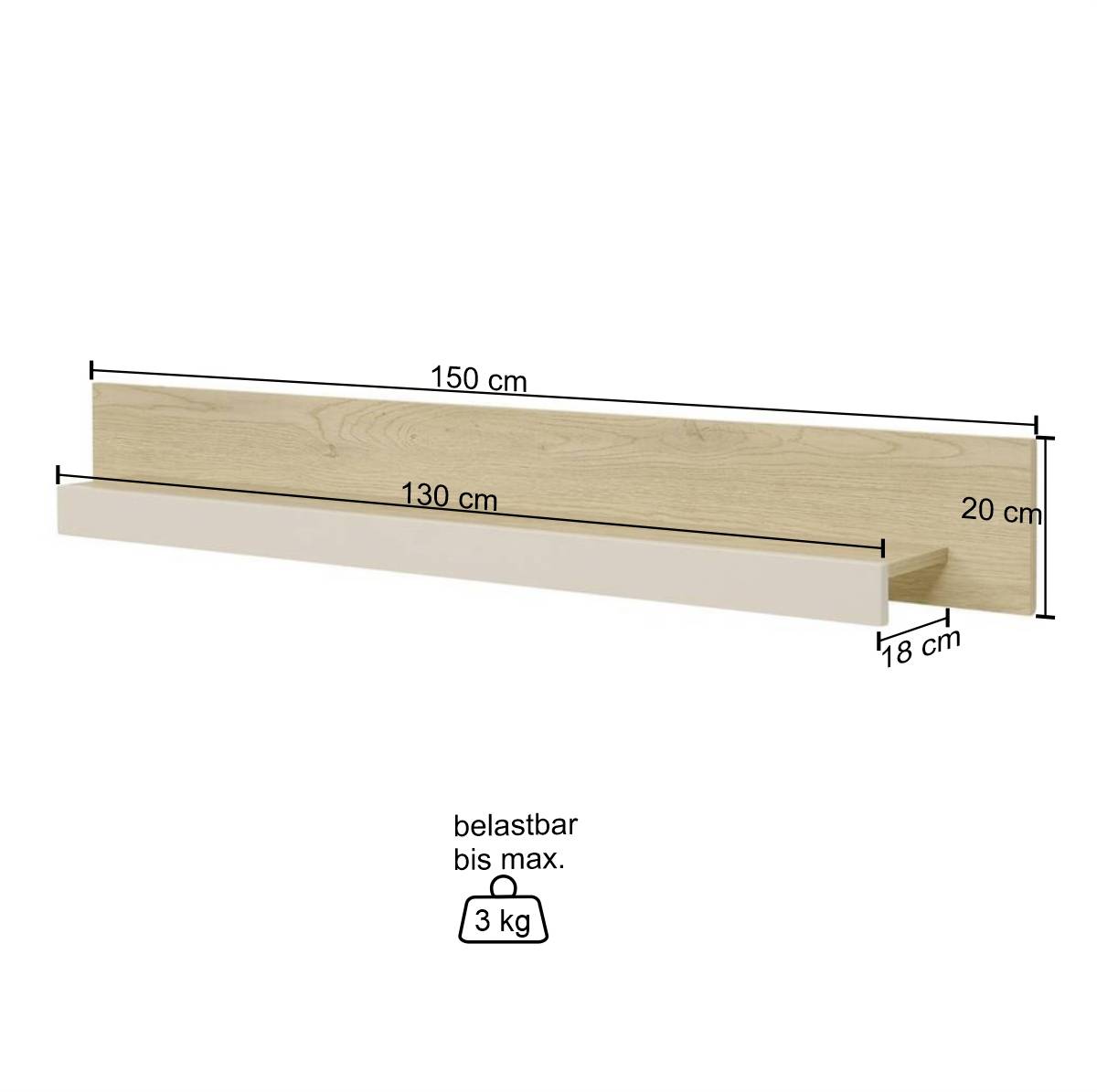 150 cm breites Wandboard in Beigegrau - Raisa