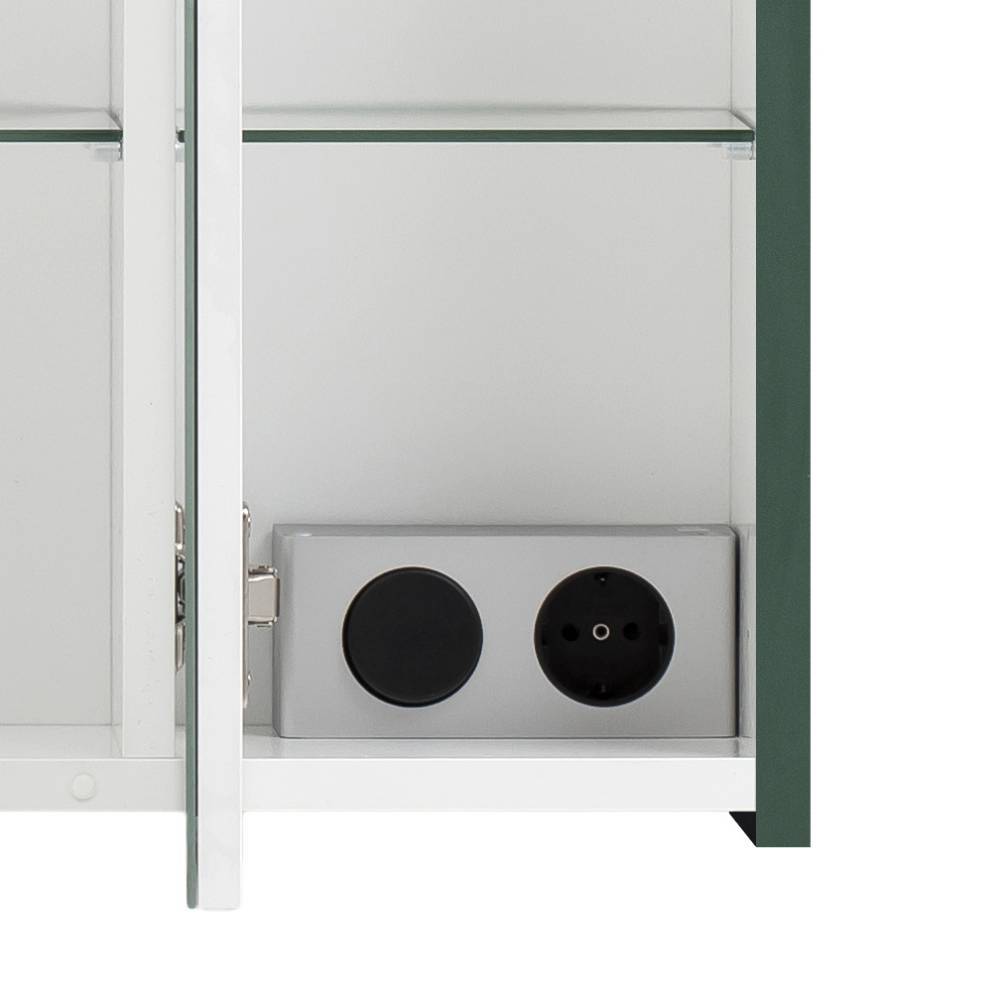 Innenansicht mit Steckdose und Schalter im Bad Spiegelschrank – Sybille