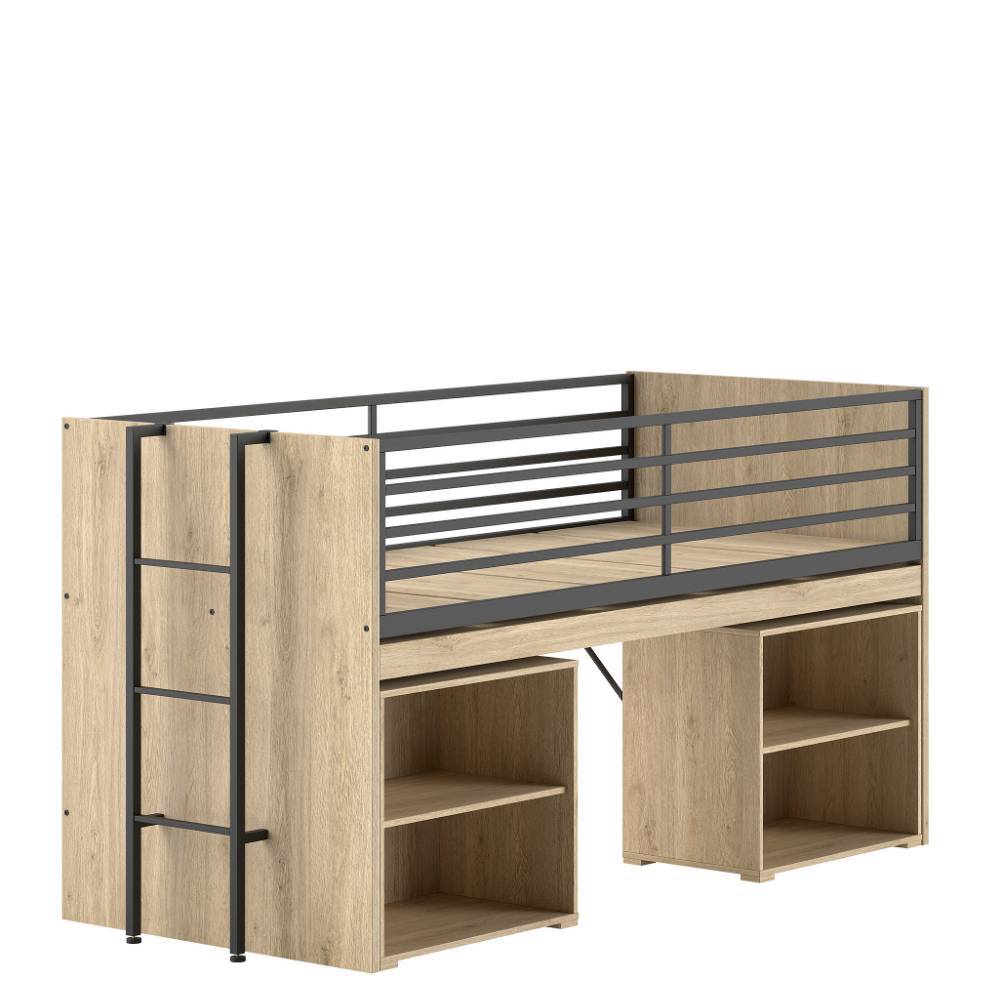 Komplettes Hochbett und Regale Set in heller Holzoptik mit Leiter – Choice