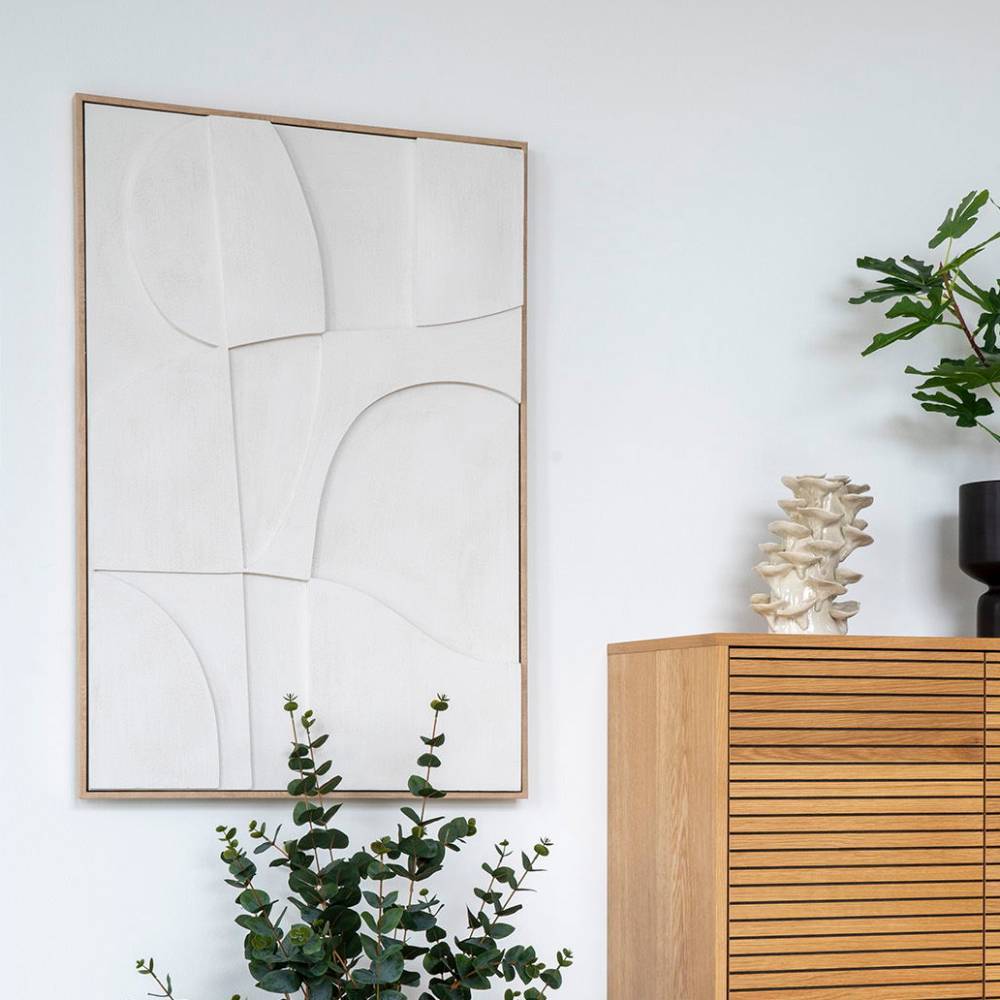 Wandbild in Weiß und Holzoptik Natur - Actino