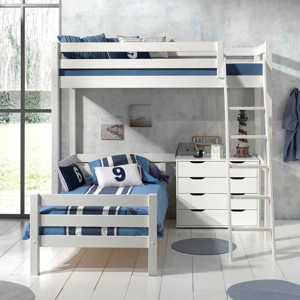 Etagenbett mit versetzten Betten in Weiß - Hermino