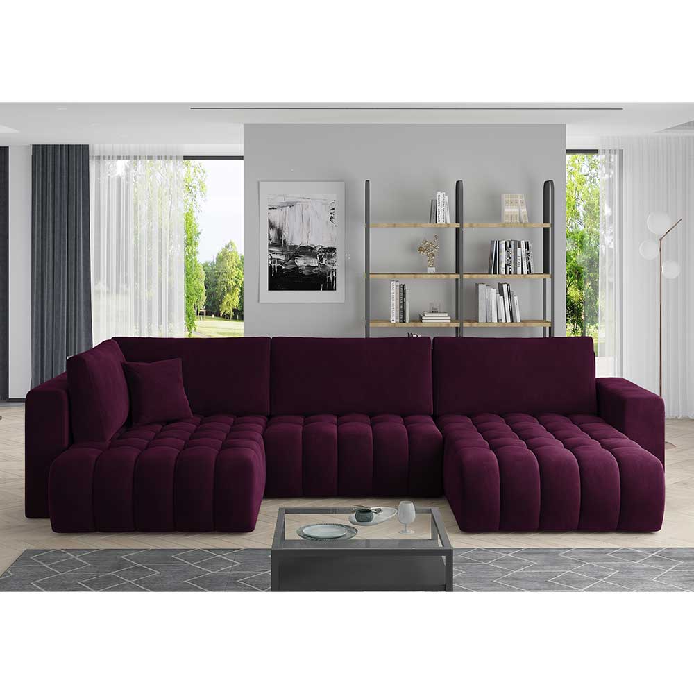 Samt U-Couch in Dunkelrot - Viersitzer - Lakes