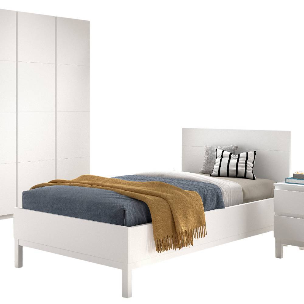 Weißes Einzelbett mit stabilem Kopfteil und Fußteil für das Jugendzimmer – Crocinol