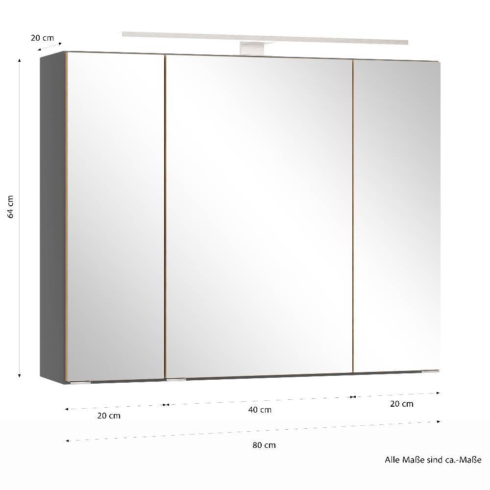 80cm Bad-Spiegelschrank in Mattgrau - Reill