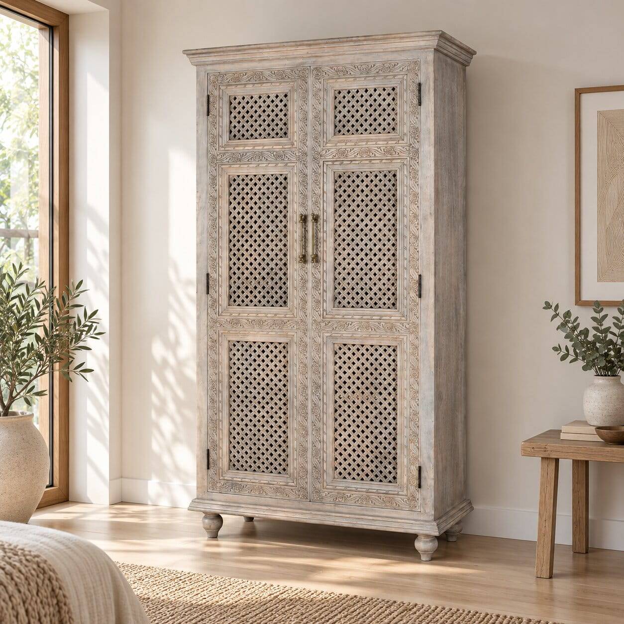 Vintage Wäscheschrank in Antikweiß - Sevilla