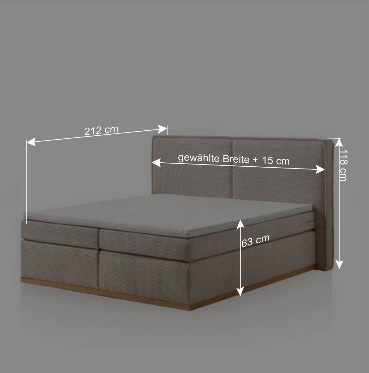 Breitcord Boxspringbett mit Wendematratzen H2 H3 - Vicotria
