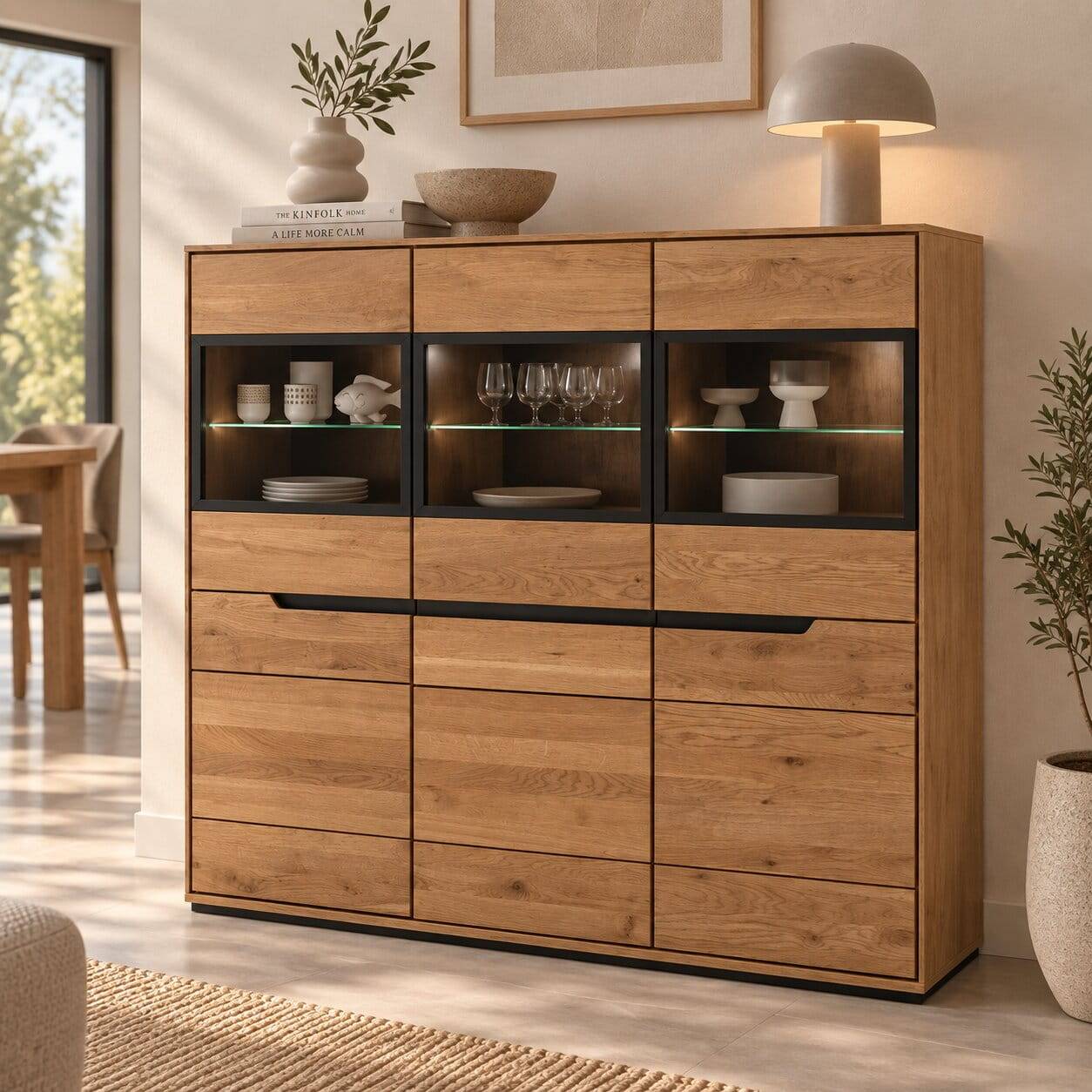 Highboard-Vitrine in Wildeiche teilmassiv - Pulvaria