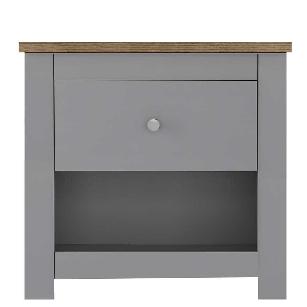 Scandi Chic Nachtkommode in Grau mit Eiche - Donia
