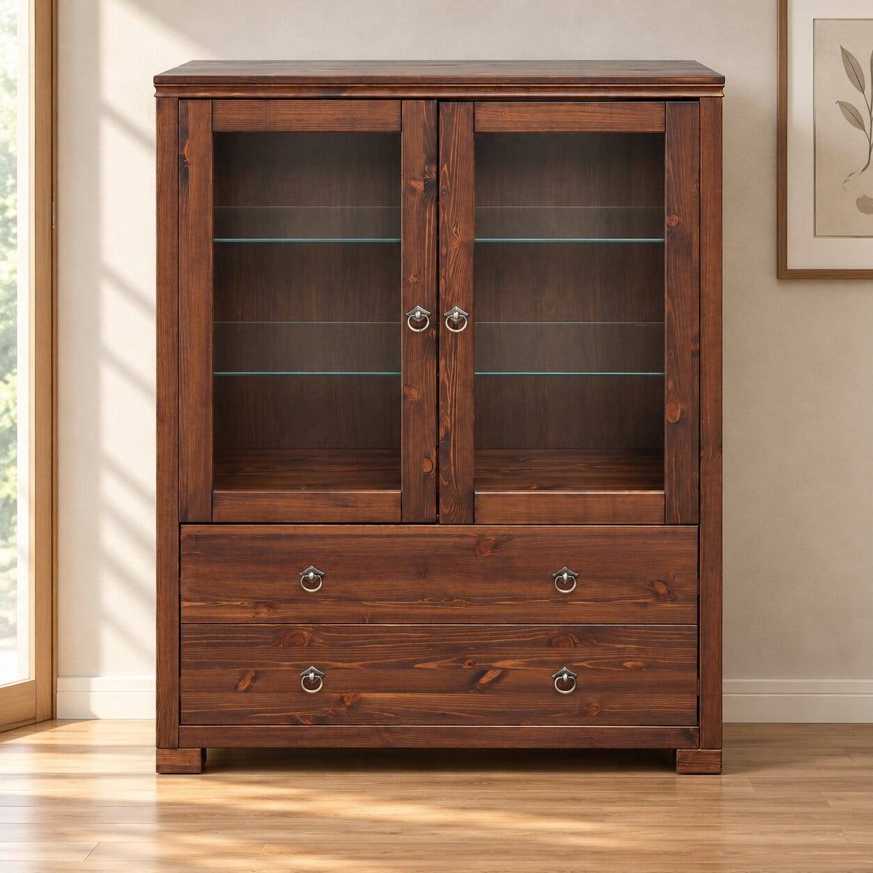 Kleiner Vitrinenschrank in Dunkelbraun - Luvin