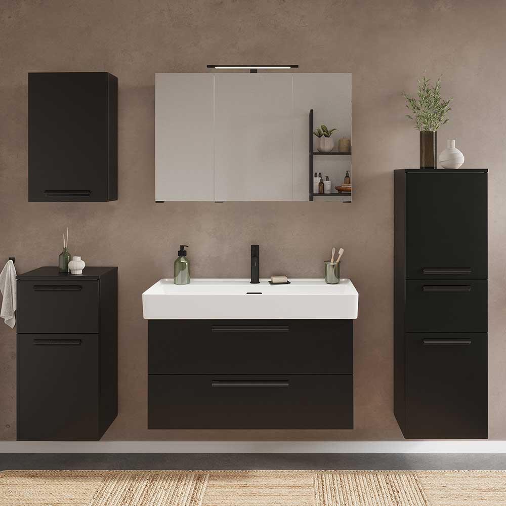 Badezimmer Spiegelschrank 100 cm breit über einem Waschbecken in moderner Einrichtung – Ostoro