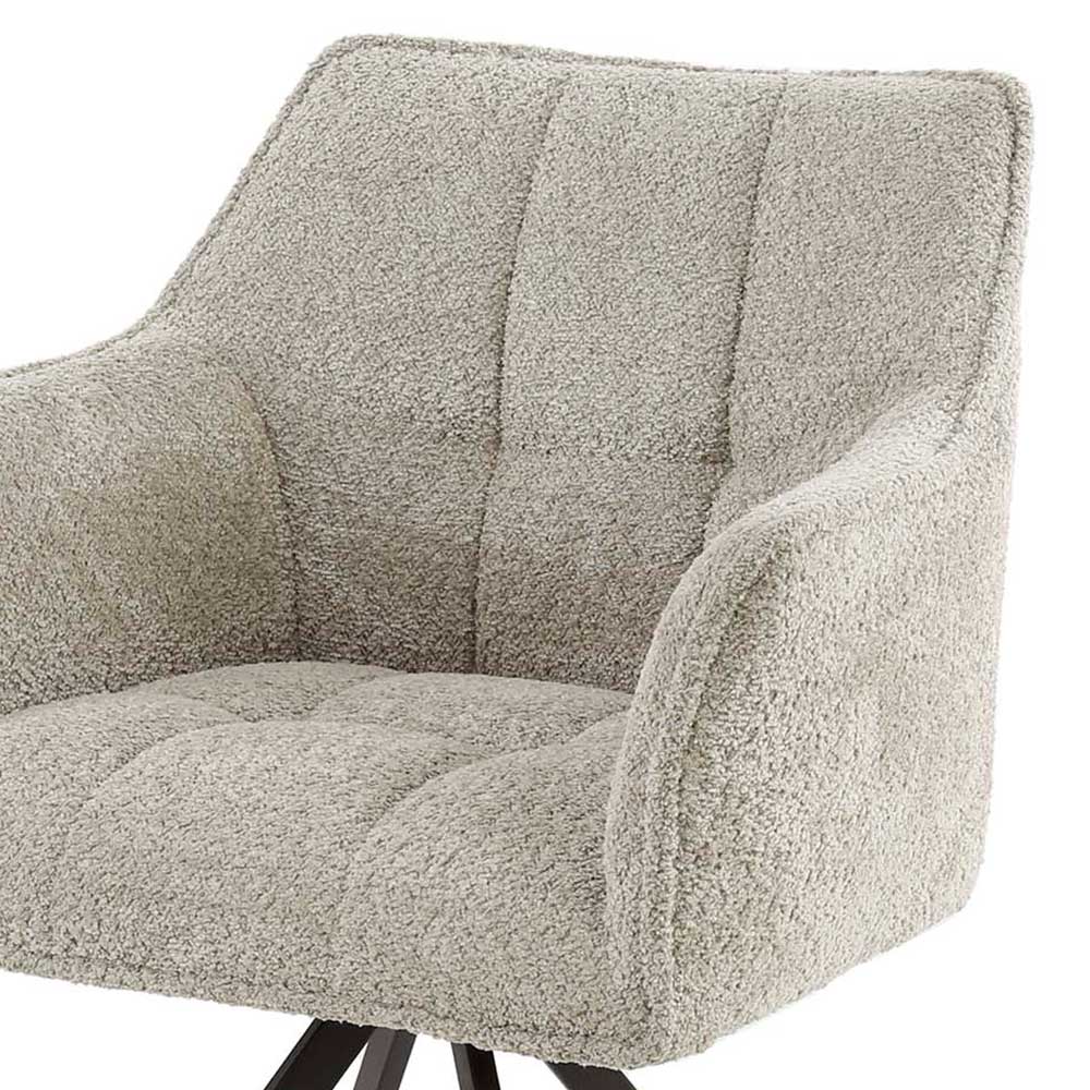 Boucle Polsterstühle mit Armlehnen in Beige - Manuella (2er Set)