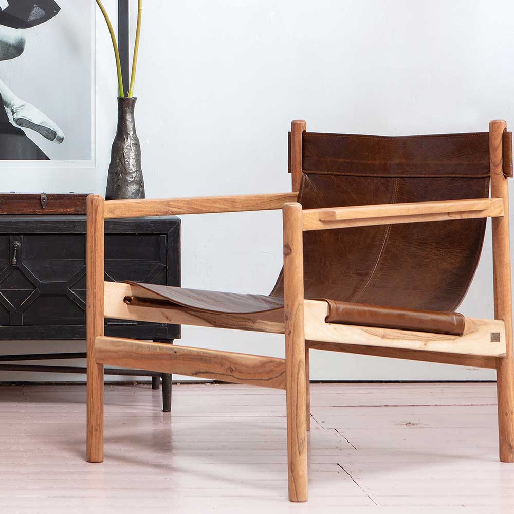 Design Lounge Stuhl in Braun & Natur - Later