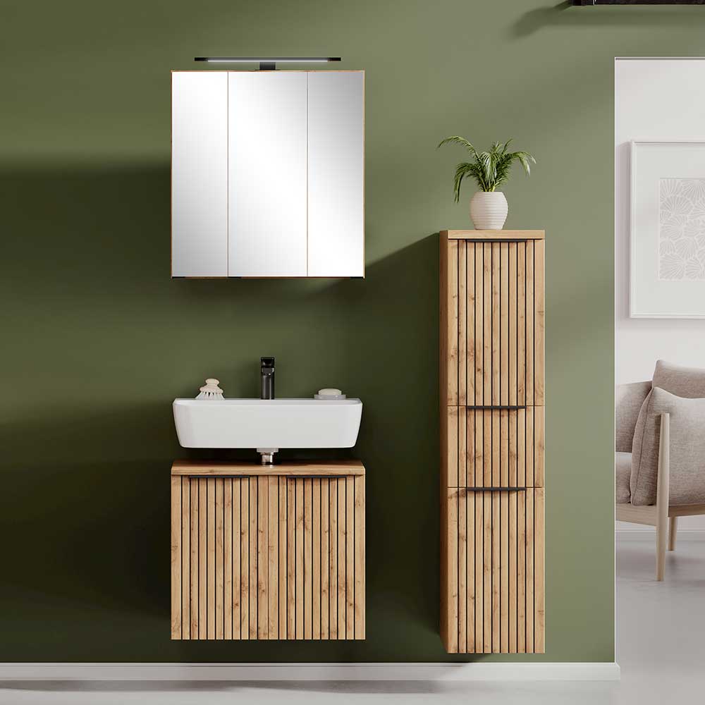 Badezimmermöbel-Set mit Spiegelschrank - Crystoga (dreiteilig)