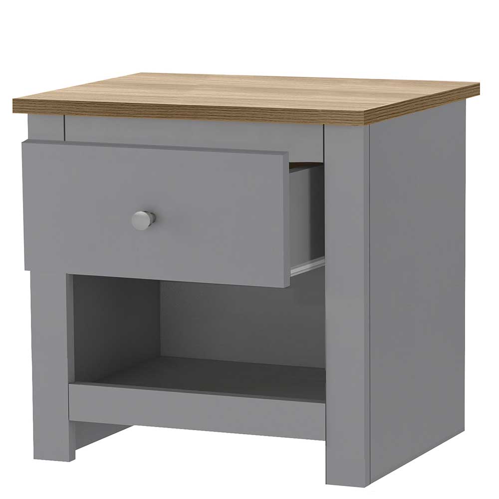 Scandi Chic Nachtkommode in Grau mit Eiche - Donia