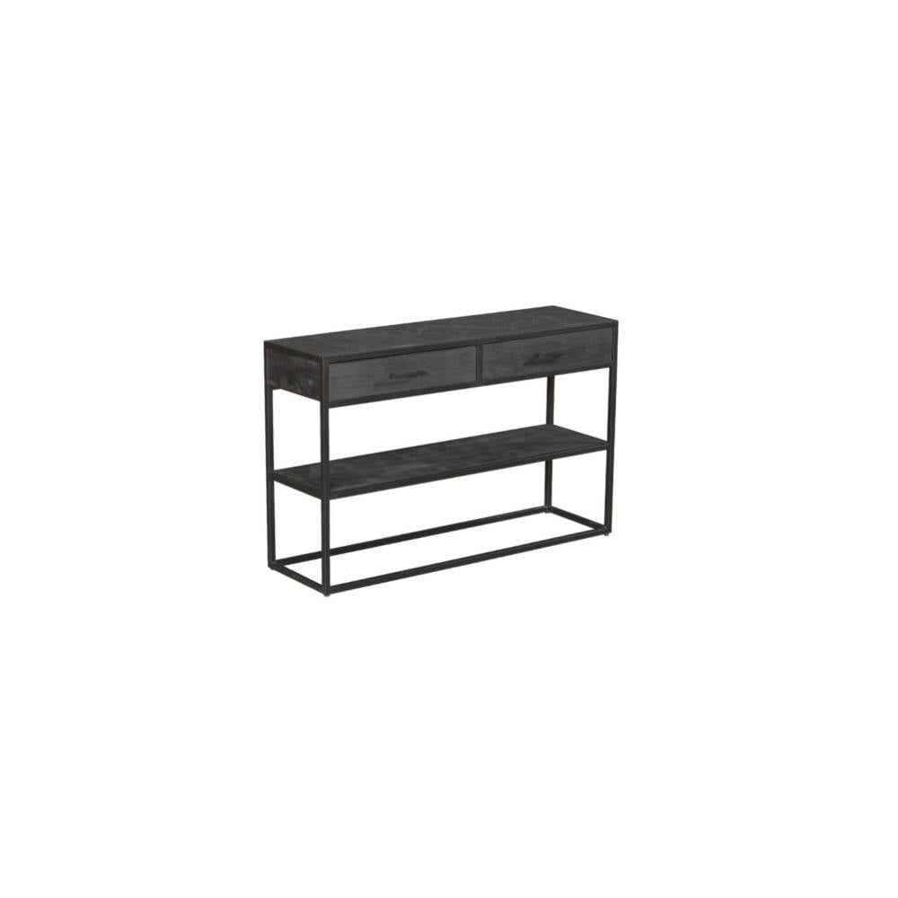 Dunkles Massivholz Sideboard mit zwei Schubladen und offenen Ablagefächern – Lida