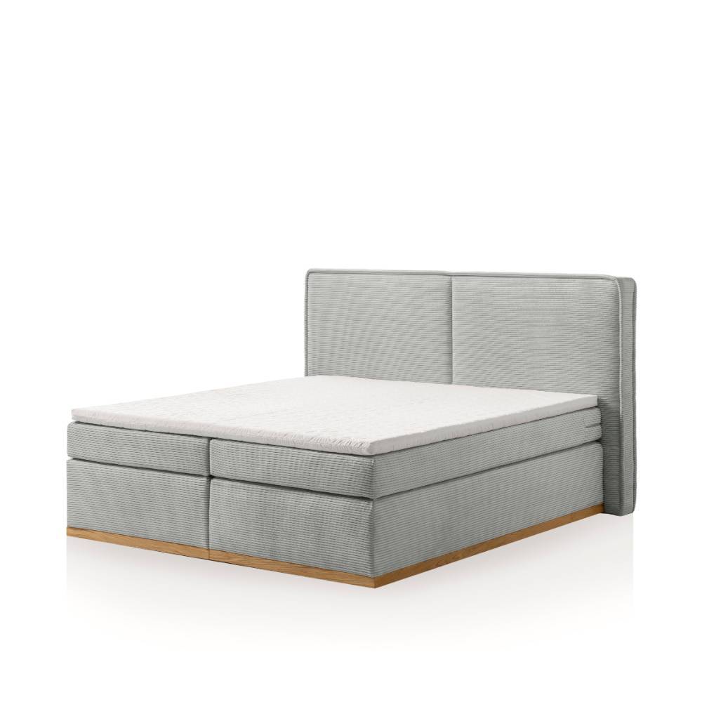 Boxspringbett in Hellgrau und Holz Natur - Bekasi