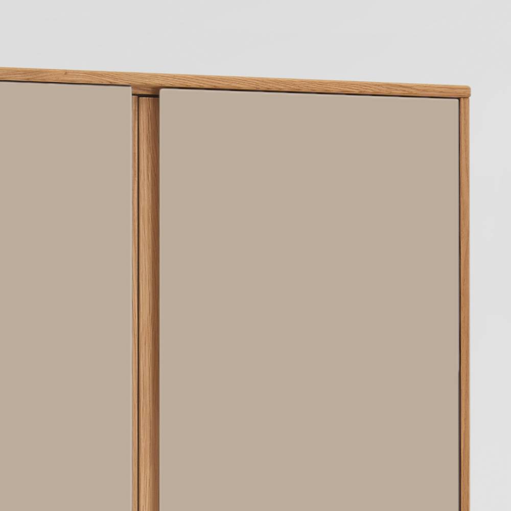 Garderobenschrank obere Kante aus Eiche Bianco mit taupefarbenen Schwebetüren – Nova