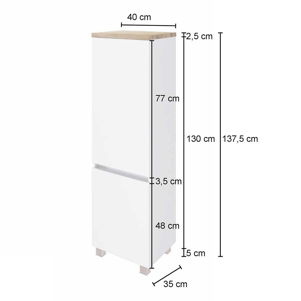 2-türiger Badezimmerschrank 40x130x35cm - Misbonas