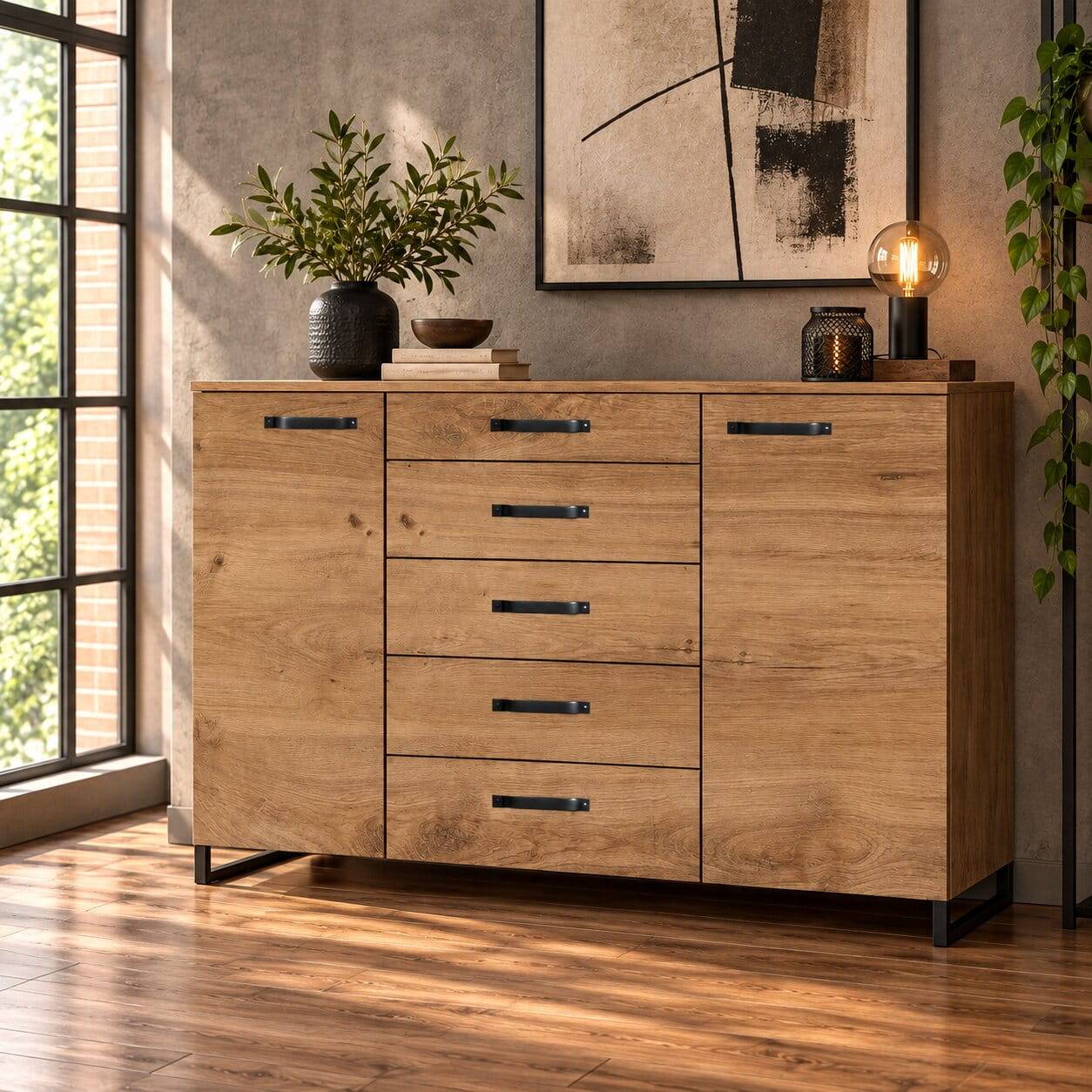 162x102x41 Sideboard mit 5 Schubladen & 2 Türen - Casai