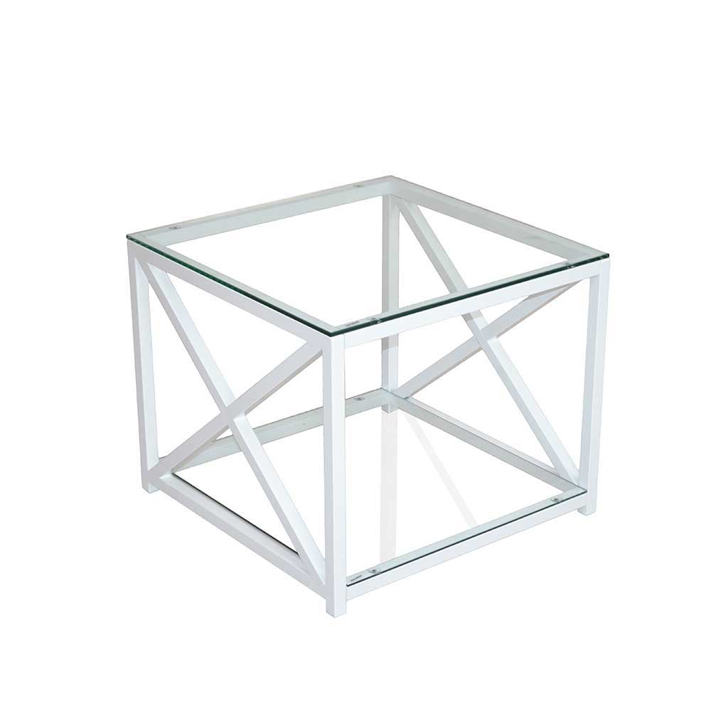 Weißer Metall Designtisch Vizz mit zwei Glasplatten