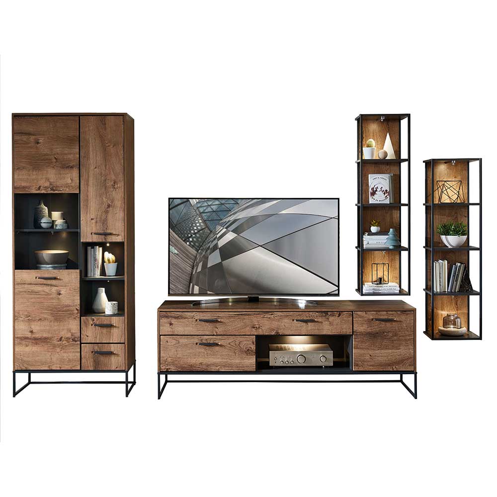 Vierteiliges Wohnwand Designmöbel Set mit TV-Board, Hochschrank und zwei Regalen – Xindus