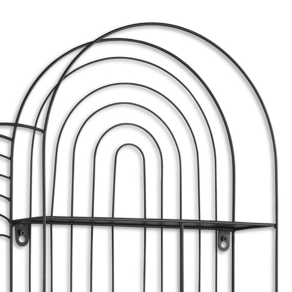 Oberer Bereich des schwarzen Design Wandregals mit Bogenform und Ablage – Guzino
