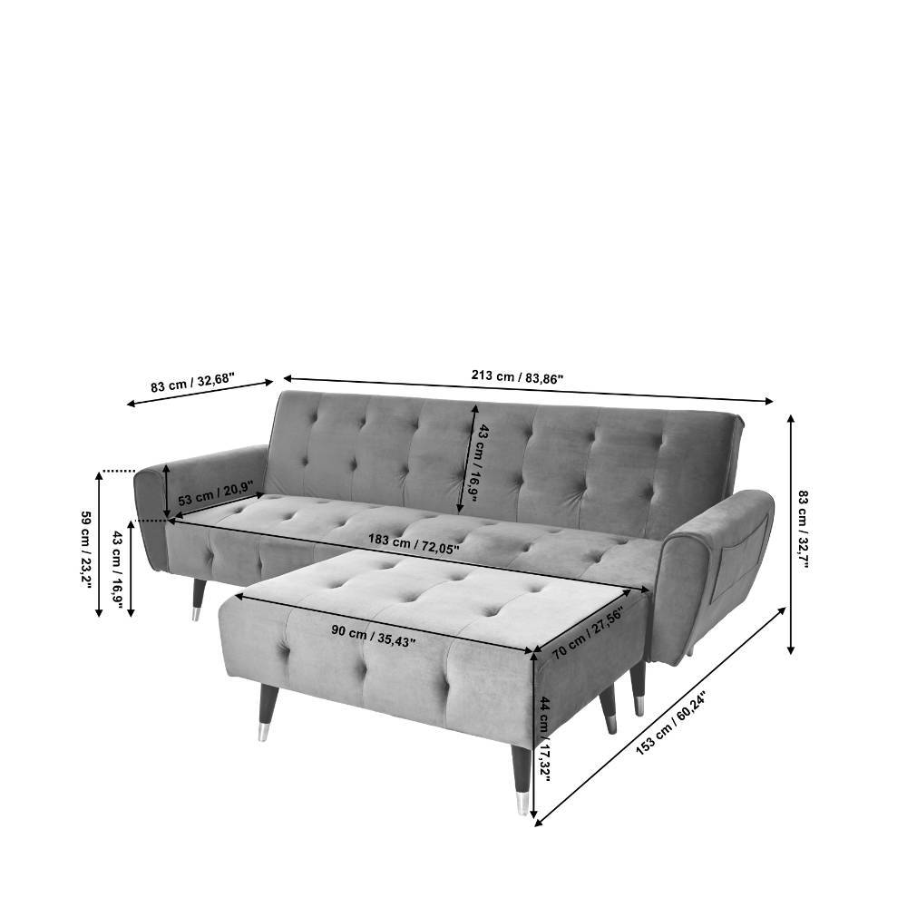 Couch und Hocker Set in Offwhite - Omegon (zweiteilig)