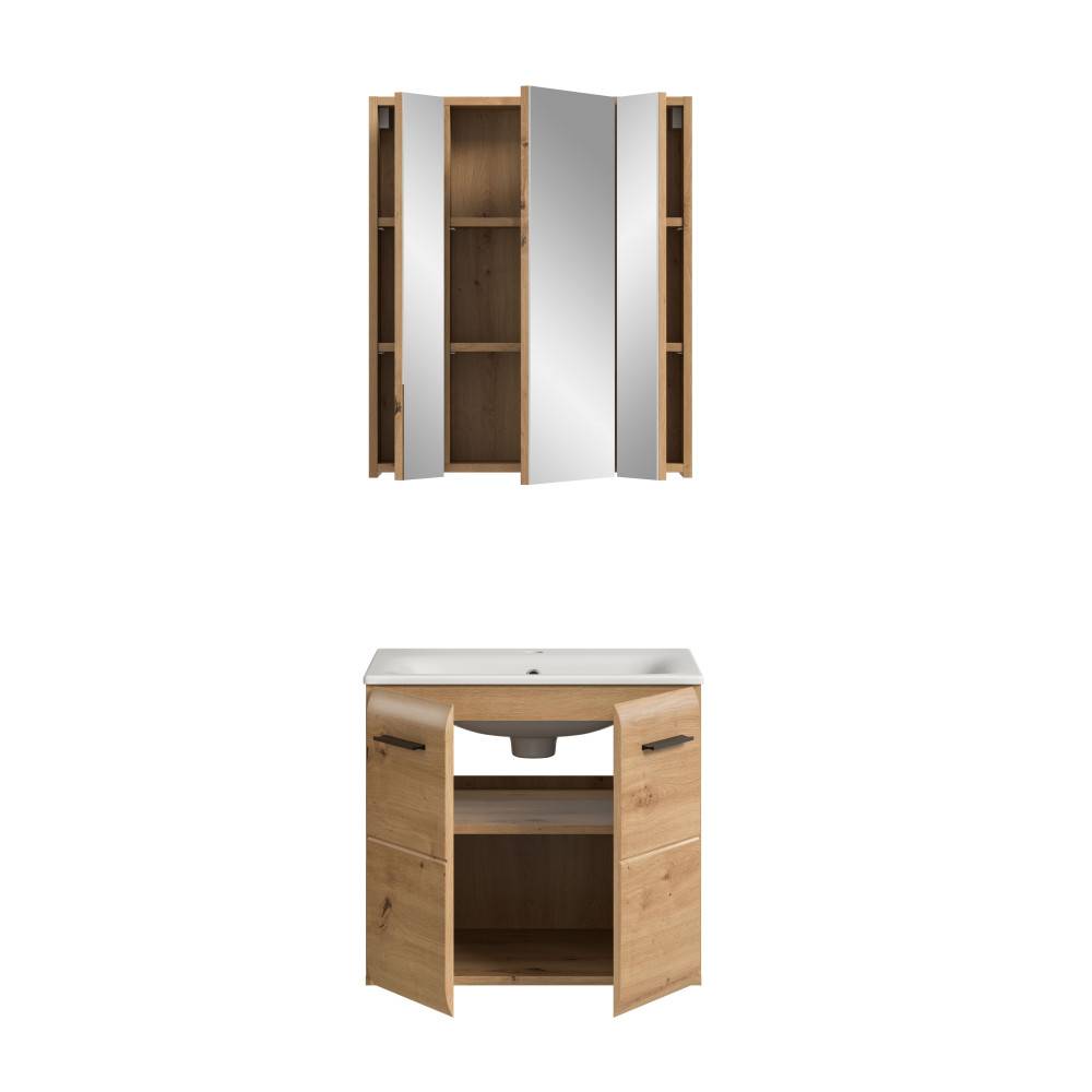 Offenes Badezimmer Waschplatz Set aus Eiche mit Spiegelschrank und Waschtischunterschrank – Canopus