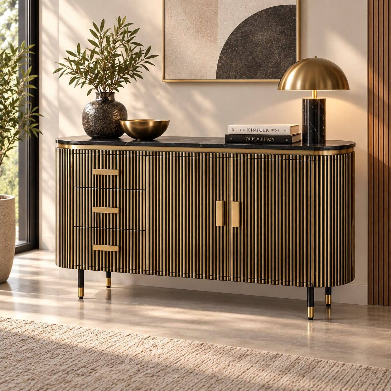 Design Kombi-Kommode mit Marmorplatte - Hayato