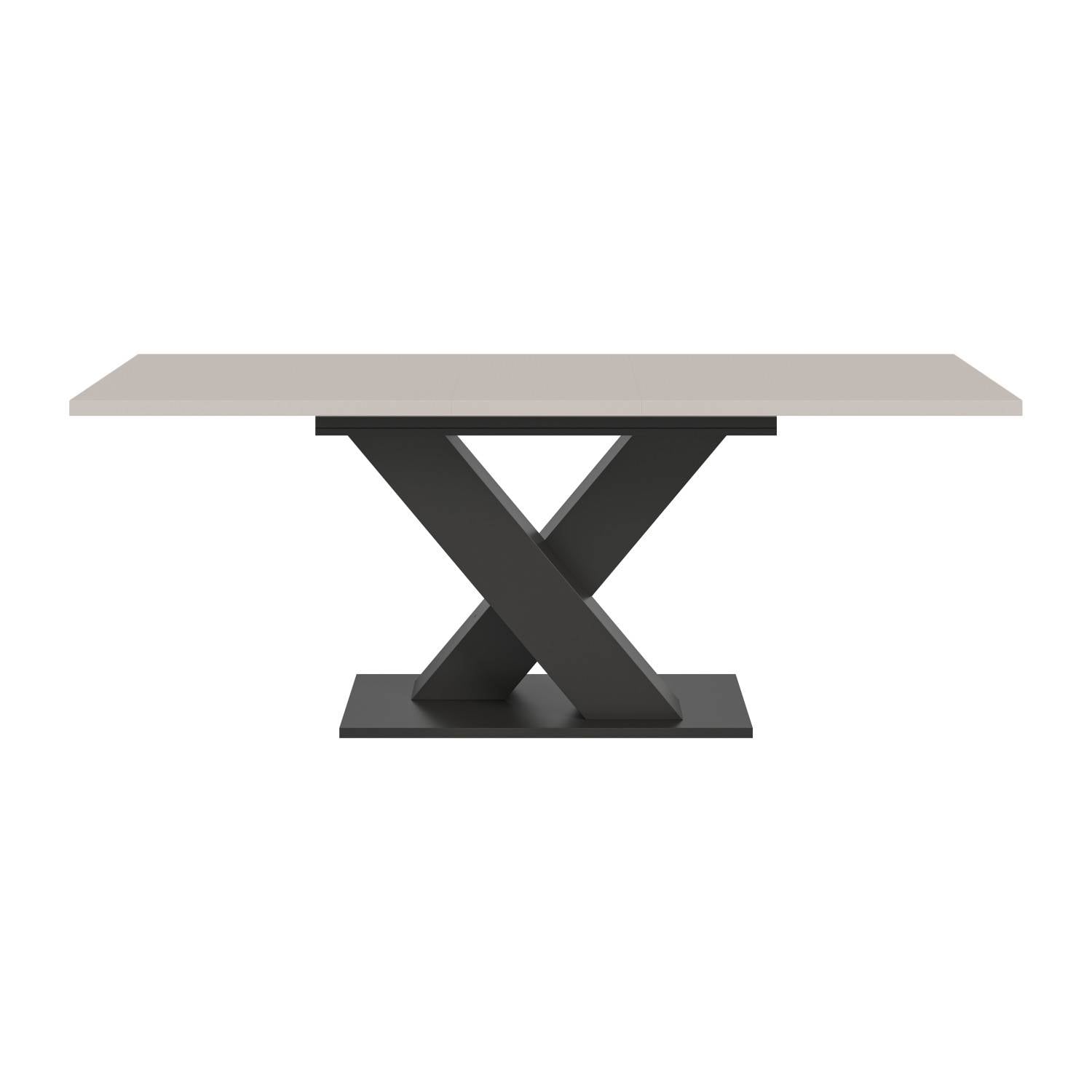 Designtisch ausziehbar in Kaschmir Nachbildung mit stabilem X-Gestell – Nexter