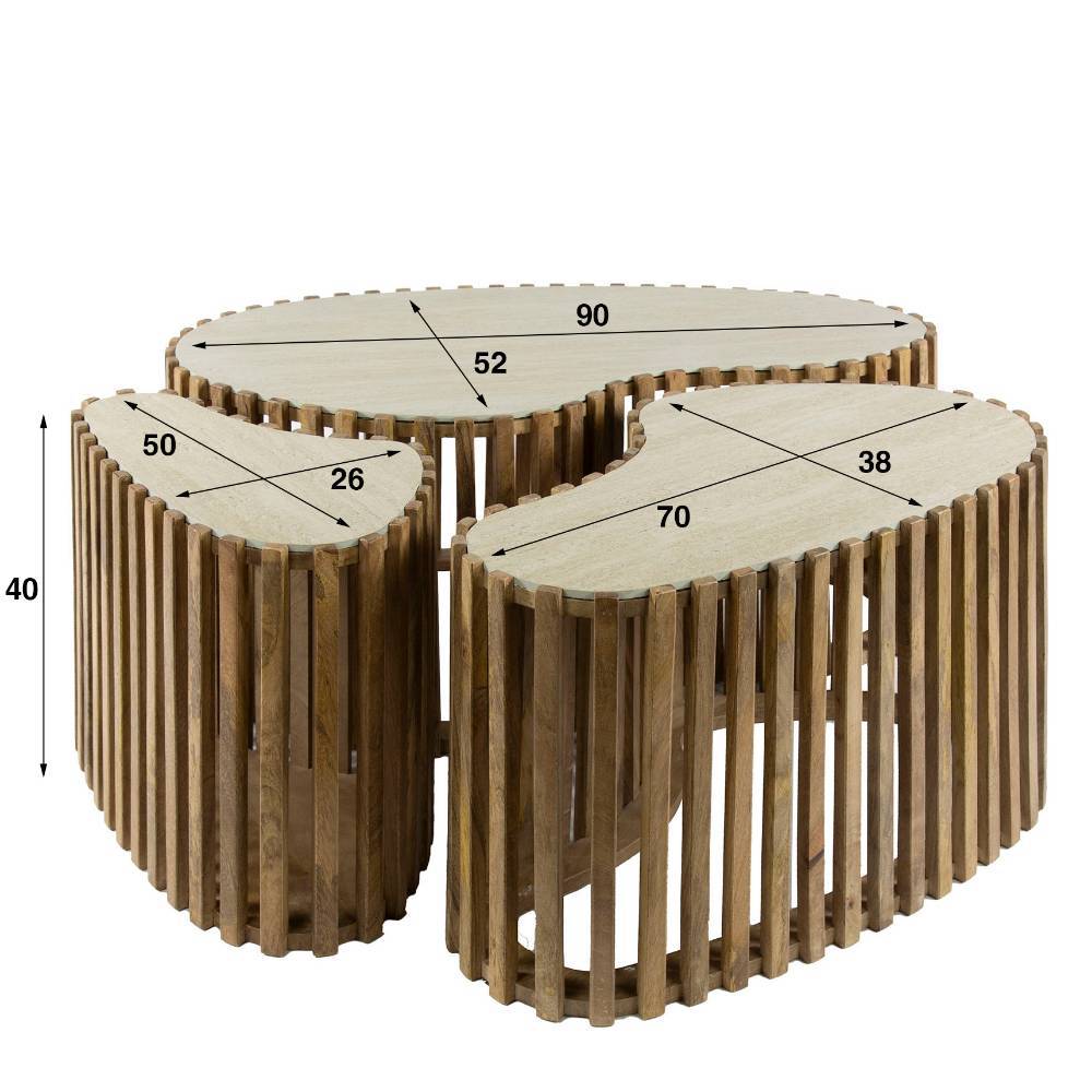 Couchtisch Trio in Mangoholz Sand - Cervasius (dreiteilig)