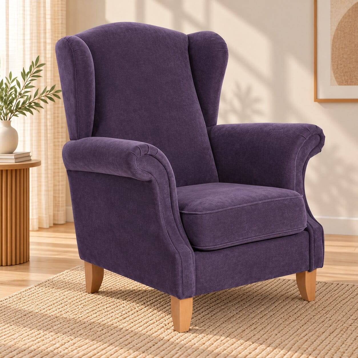 Velours-Ohrensessel in Violett - Evillar