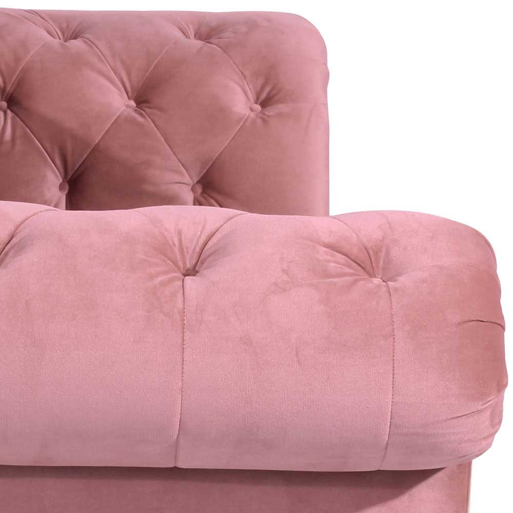 Chesterfield Couch in Rosa und Nussbaum - Nuento