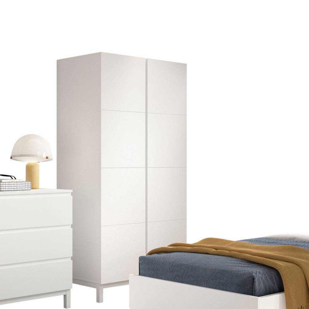 Jugendzimmer Set mit weißer Kommode und zweitürigem Kleiderschrank – Crocinol