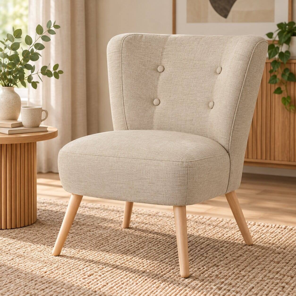 Polstersessel in Beige Webstoff - Hooka