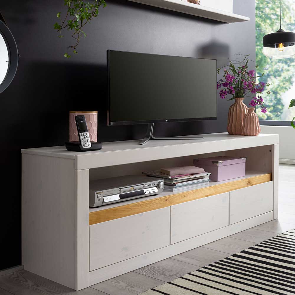 160x55x42 cm TV Lowboard aus Holz in Weiß - Meuvrun