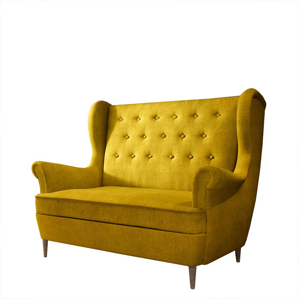 Zweisitzer Ohrensofa in Currygelb Stoff - Baccono