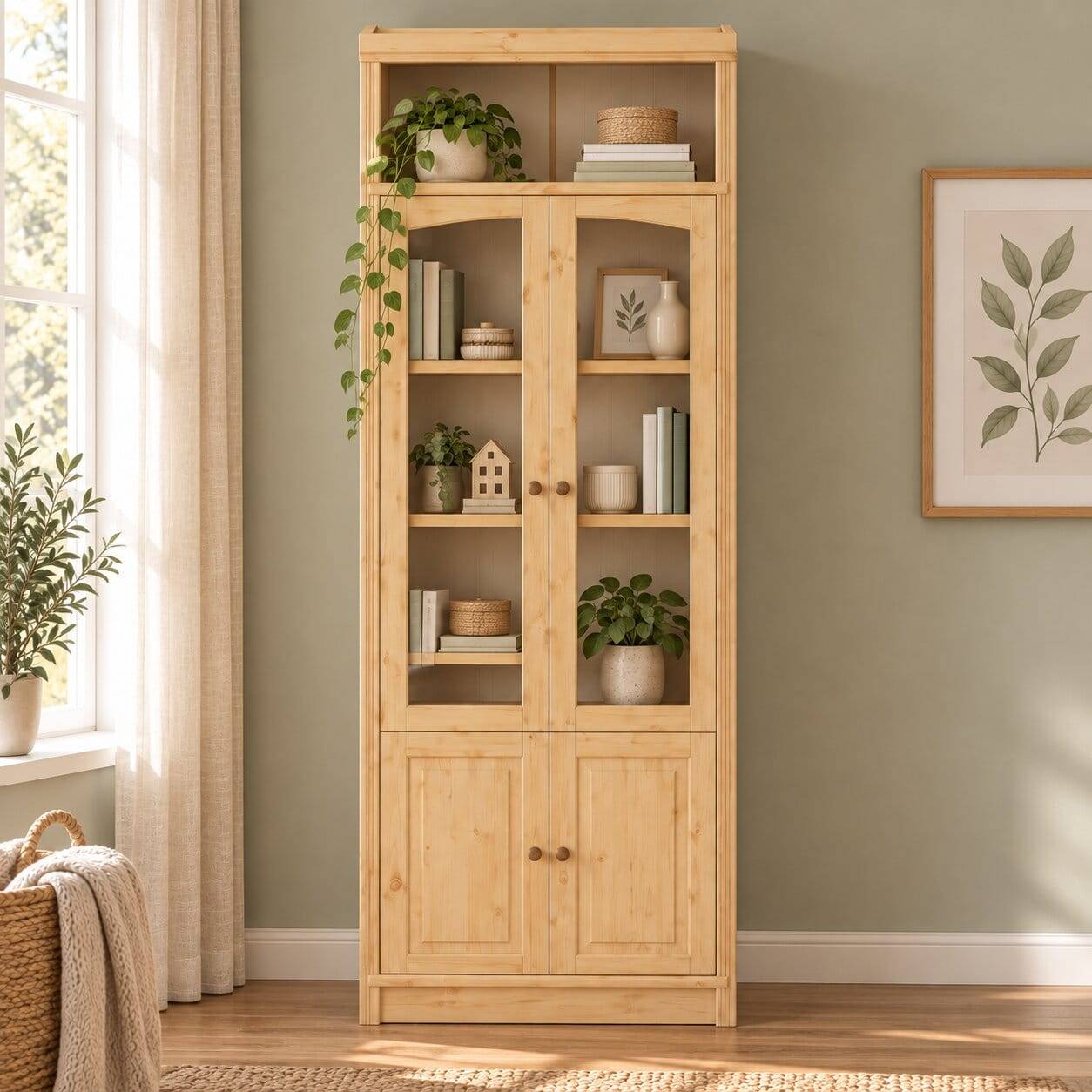 Landhaus Bücherschrank in Kiefer Natur - Snog