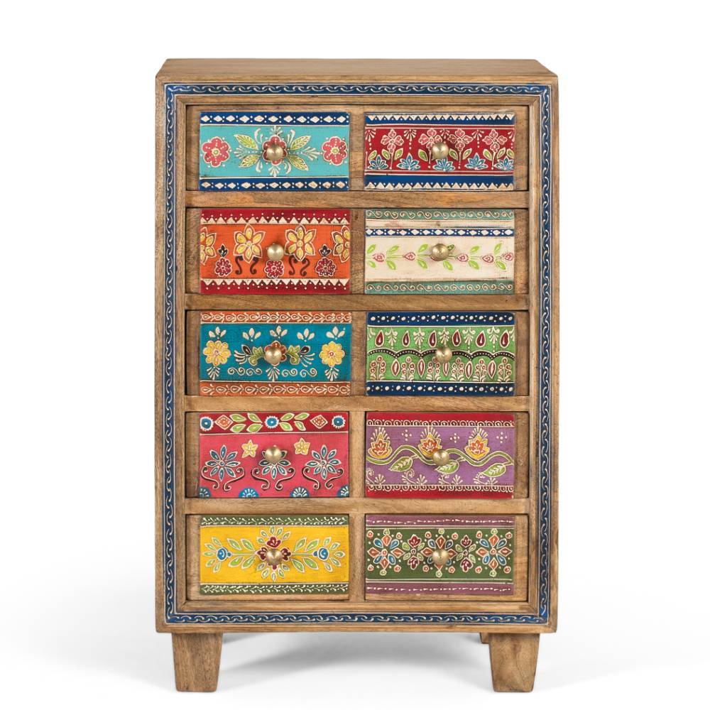 Boho Style Kommode mit bunter Bemalung - Estegan